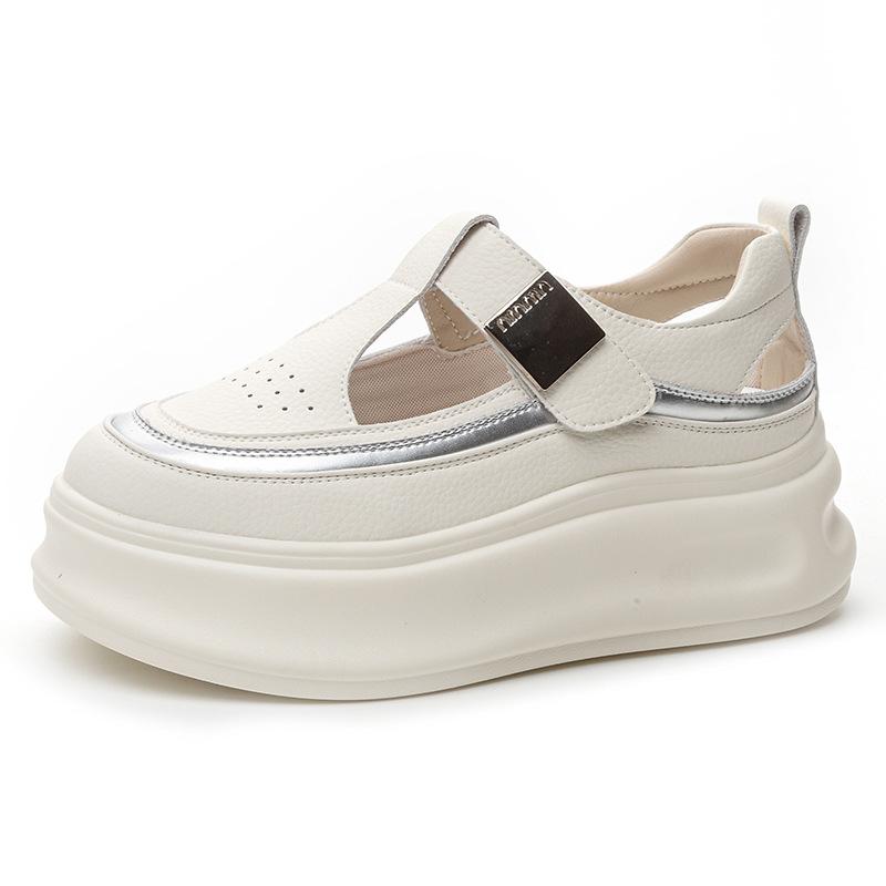 Baotou sandals women's summer new breathable hollow casual little white shoes thick sole inner height increase small women's shoes