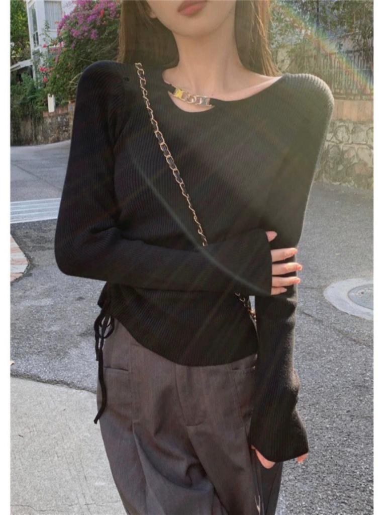 Women's Irregular Apricot Pullover Sweater - New Autumn Design, Long Sleeve Knitted Top