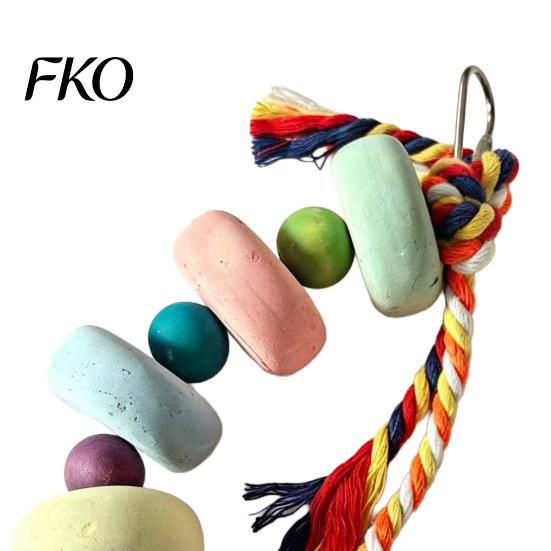 Parrot Beak Grinding Stone Stone, Colorful Beaded Chew Toy with Bell, Birdcage Cage Accessories Hanging for African Grey Cockatiels