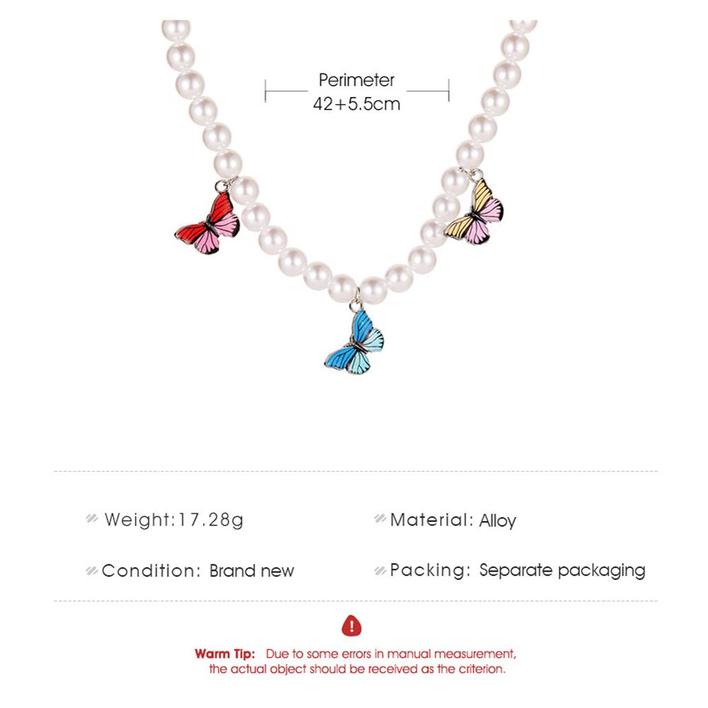 Women's Necklace Pearl Colorful Butterfly-shaped Clavicle Chain
