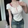 [Twilight Time] French Floral Short-sleeved T-shirt for Women's Summer Vacation, Two Slim-fitting and Thin Backless Tops, Sweet and Spicy