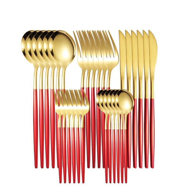 30pcs Upscale Gold Dinnerware Set Stainless Steel Tableware Set Knife Fork Coffee Spoon Flatware Set Dishwasher Safe Cutlery Set