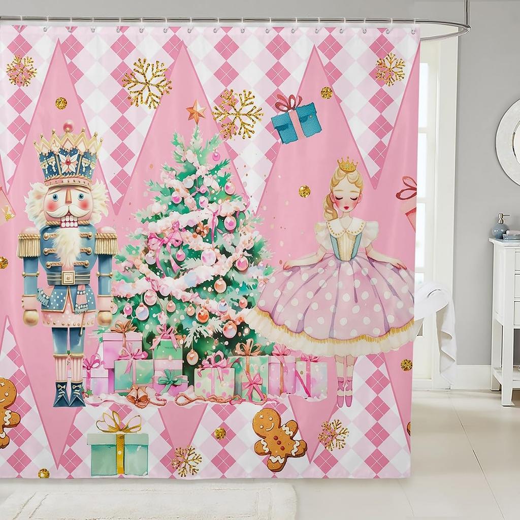 Merry Christmas Shower Curtain For Bathroom Decor Xmas Santa Claus Bath Curtain Cute Snowman Bathroom Accessories Red Waterproof