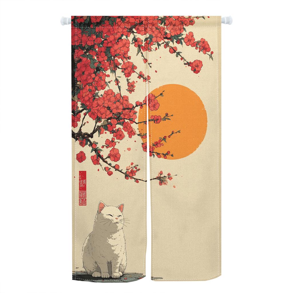 Japanese Style Noren Door Curtains Cute Cat Cherry Blossom Bird Patterns Polyester Doorway Kitchen Entrance Half Curtain For Cooking Area Made Of