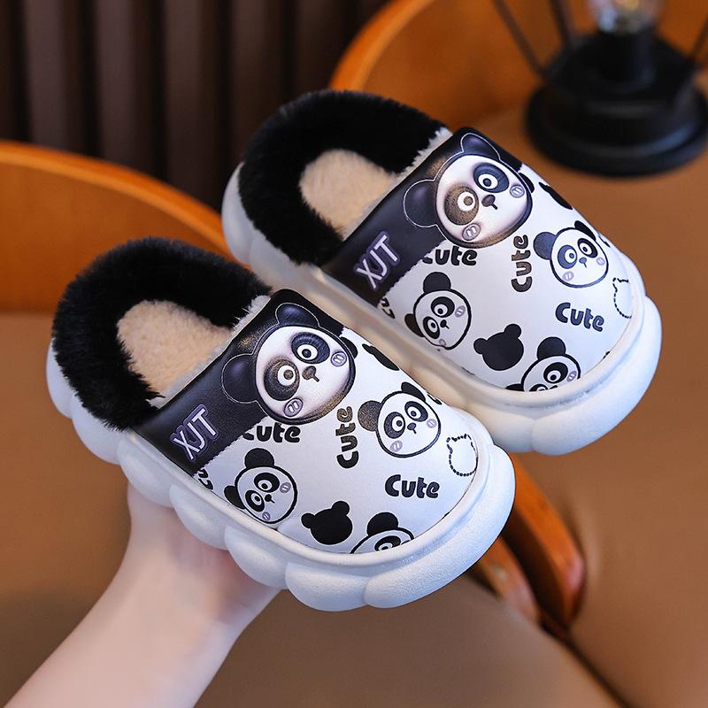 Kinder Baumwollpantoffeln Mädchen Winter neue warme PU-Leder wasserdichte Cartoon Baby Kinder Baumwollmop rutschfeste Baumwollschuhe