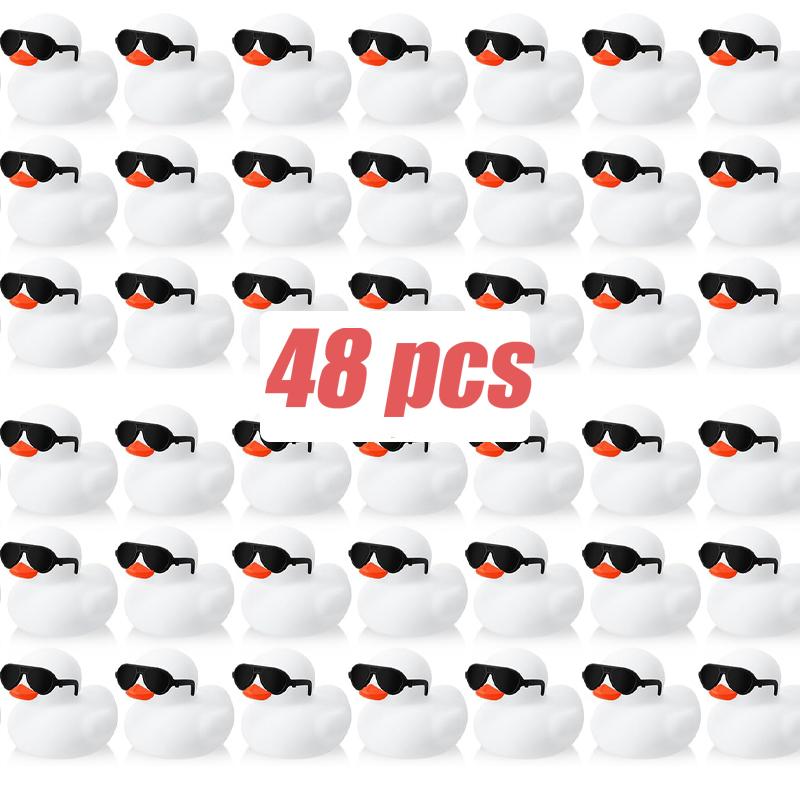 61224Pcs Mini Rubber Ducks White With Sunglasses Sets Duck Toys Squeaky Rubber Ducks Cute Duckies For Birthday Party Favor