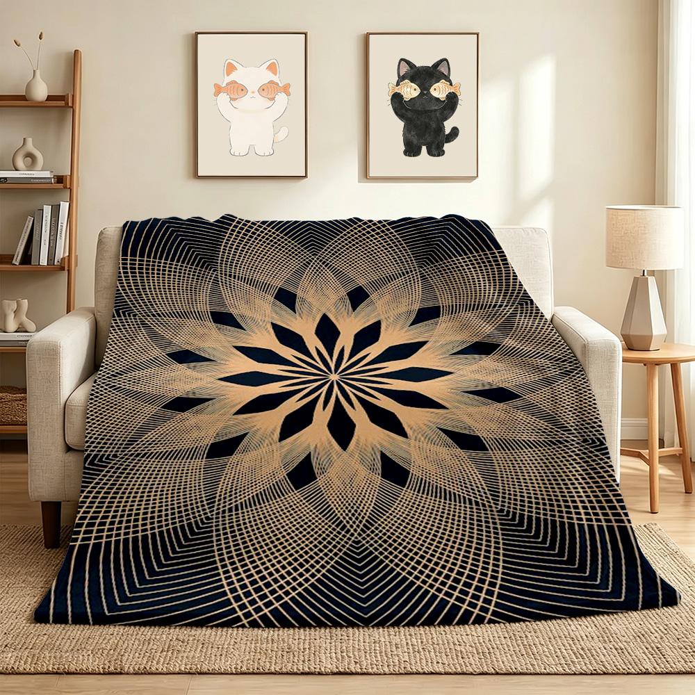 Golden Mandala Flannel Blanket Throw Blanket Soft Warm Sofa Bed Camping Car home Decor Unique Christmas Gift C9301812
