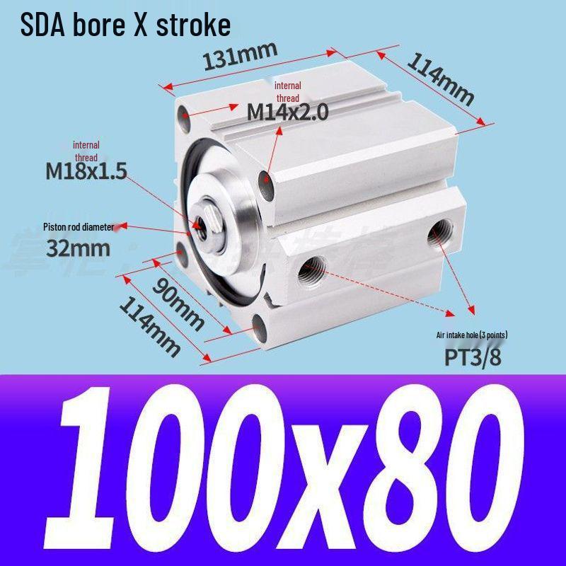 SDA Mini Pneumatic Cylinder, High Thrust, Thin Type, Bore Sizes 20/25/32/40/50