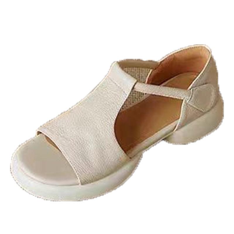 Simple magic wood sandals open-toed fairy round head fairy 2025 summer new products comfortable soft surface thick sole sticker casual women's shoes