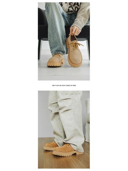 Men's Vintage Low-Top Derby Shoes, Autumn/Winter 2024 Martin Boots, Thick Sole, Versatile Style (Model: 66502-J)