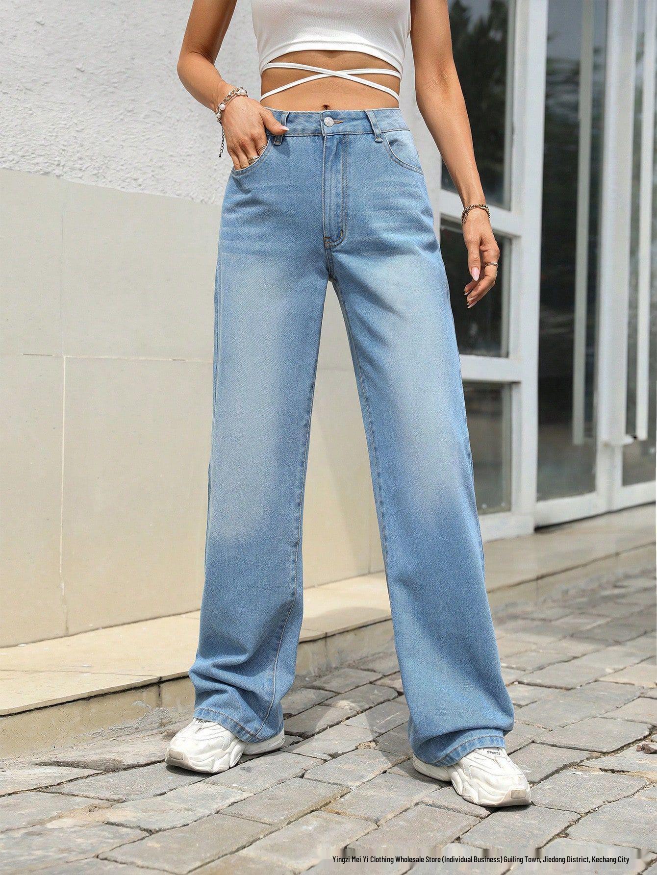 

Vintage Women s Retro Wide-Leg Jeans - Oversize Streetwear Pants 5XL светло-синий