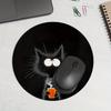 Black Cat Round Mouse Pad Durable Non-Slip Rubber Mat Office Gaming Desk Pad Mouse Mat Setup Desk Accessories Mousepad Carpet