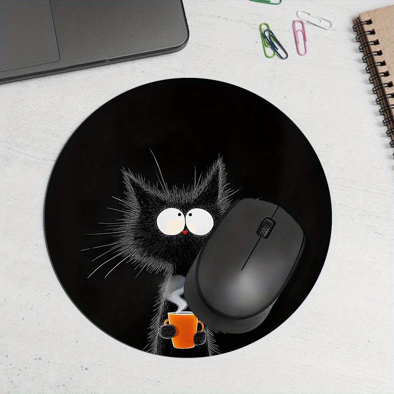 Black Cat Round Mouse Pad Durable Non-Slip Rubber Mat Office Gaming Desk Pad Mouse Mat Setup Desk Accessories Mousepad Carpet