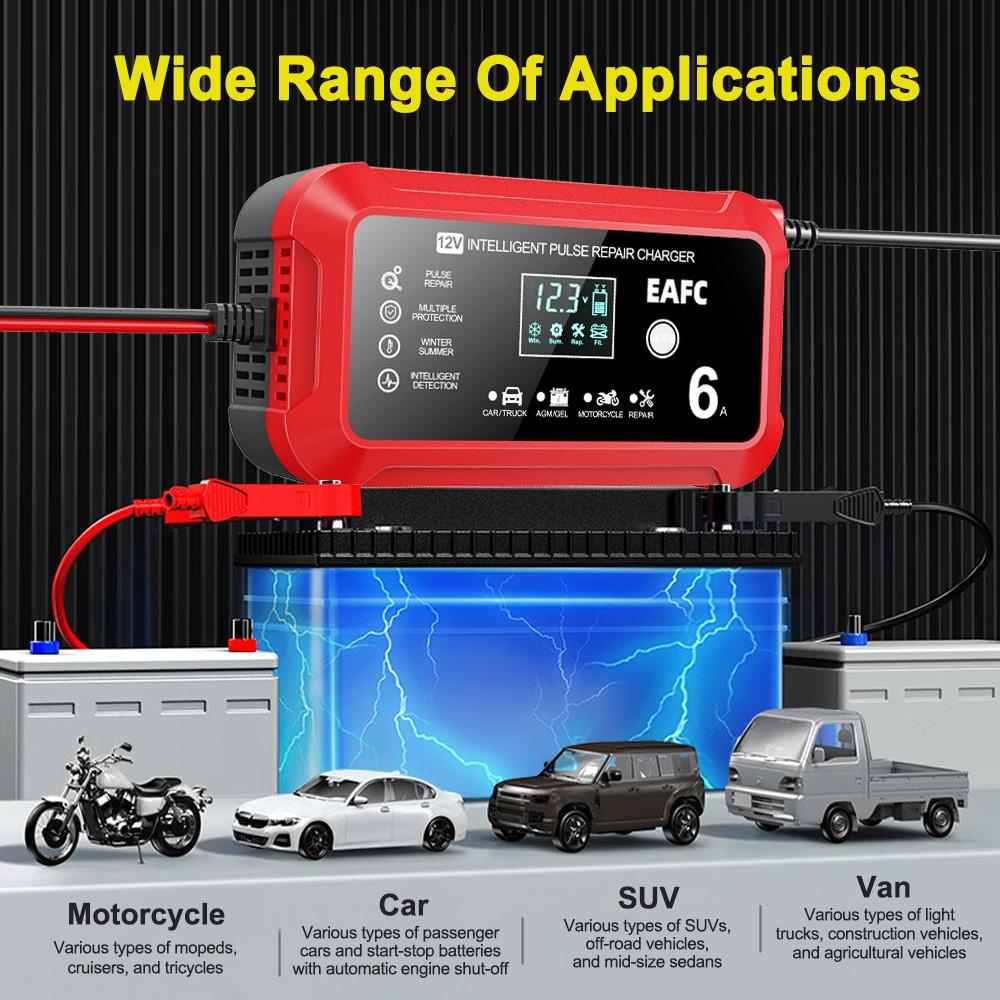 12V Puls-Reparatur-Ladegerät AGM Deep Cycle GEL Blei-Säure-Batterieladegerät, Autobatterieladegerät, Tragbares Autobatterieladegerät