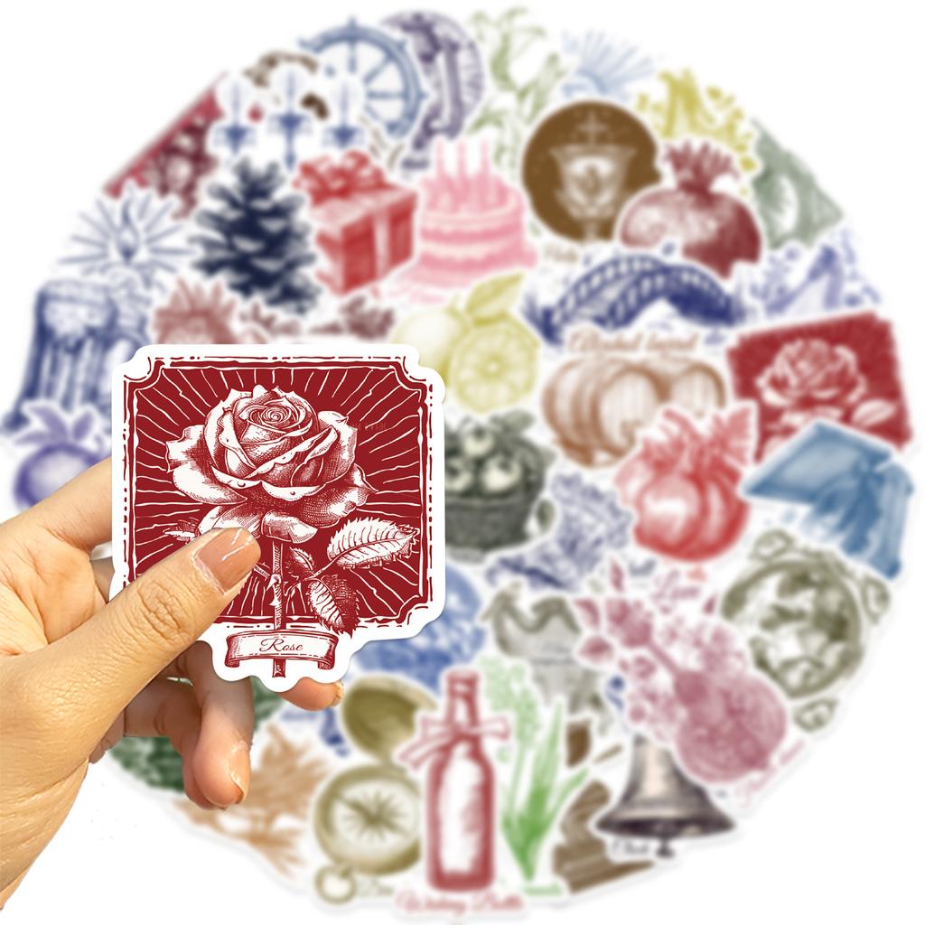 50 Cartoon Retro Imprint Stickers Decorate Notebook Suitcase DIY Waterproof Stickers