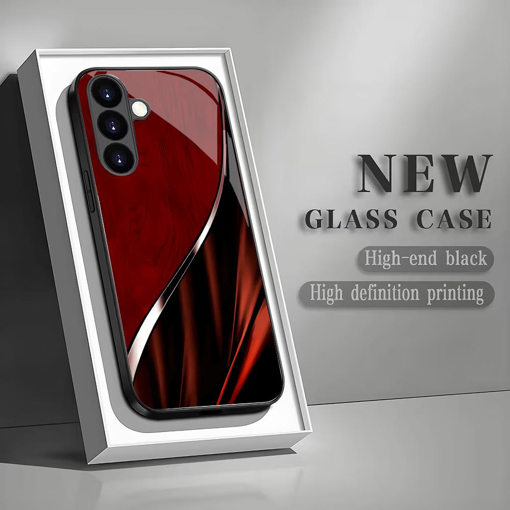 Fashionable deep red line tempered glass phone case suitable for Samsung Galaxy S26 S25 S24 S22 S21 S20 FE/Ultra/Plus shockproof