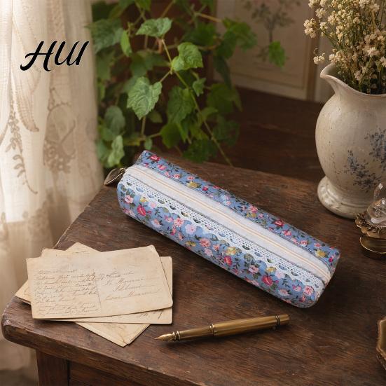 Dot Pencil Pouch Floral Canvas Case, Vintage Polka Pen Pouch, Texture Bag Large Capacity Stationery for Students, Office School Supplies Fabric