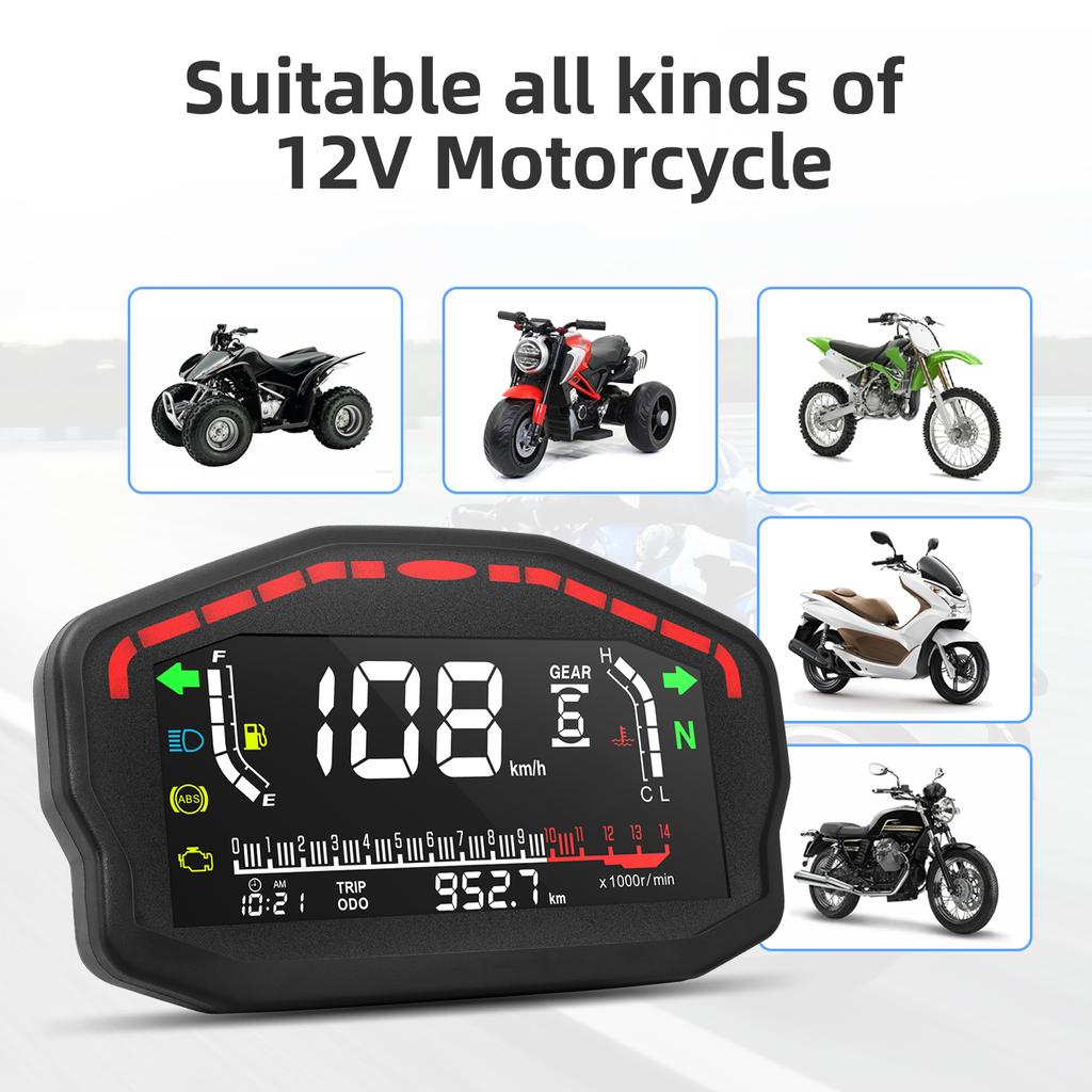 New Motorcycle LED LCD Speedometer Digital Odometer Speed Temperature Fuel Level Meter Moto Gauge For BMW For Honda For Yamaha