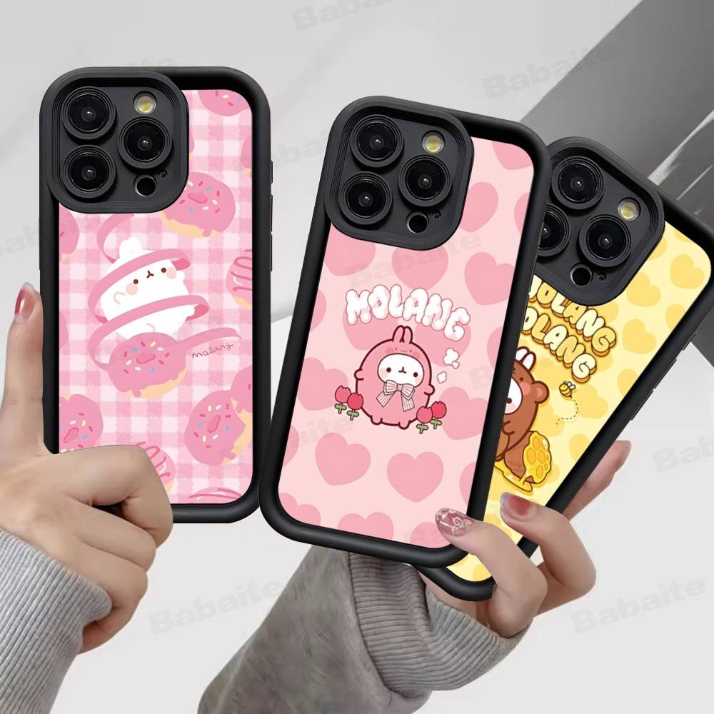 Kawaii Cute Rabbit M-MolangS Anime Silicone Soft Phone Case For IPhone 17 16 15 14 Plus 13 12 Mini 11 Black Cover