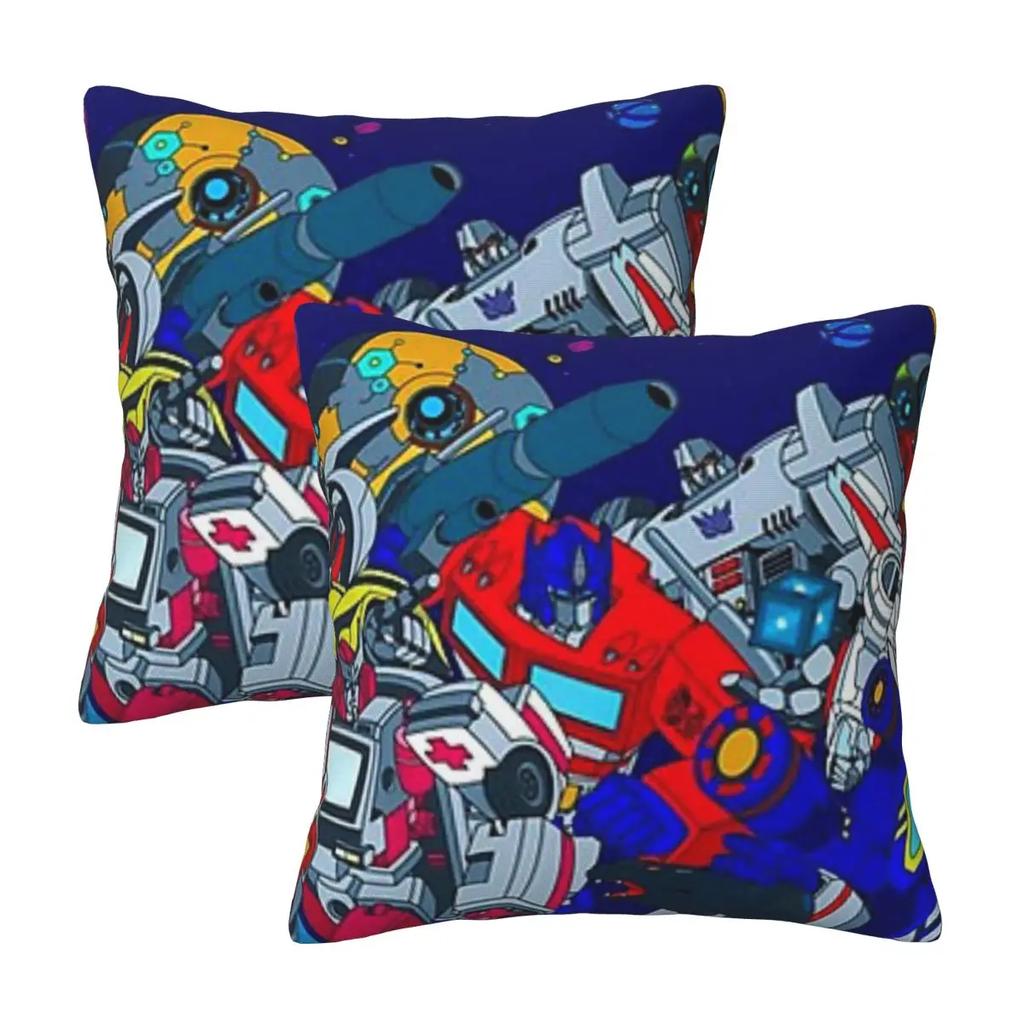 Transformers Autobots 2 Stück Quadratische Kissenhülle Kissenbezug Kissen Reißverschluss Dekorativ Komfort Deckenkissen für Zuhause Sofa