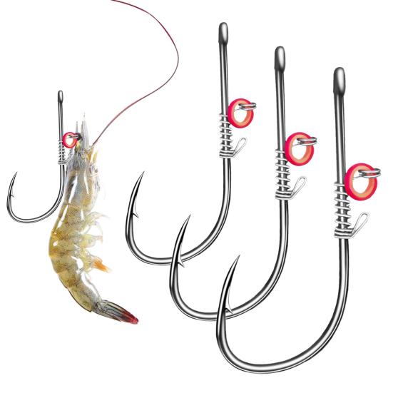 12/30Pcs Live Shrimp Metal Barbed Fishhook Fixing Hook Heavy Duty Bass Carp Catfish Fishing