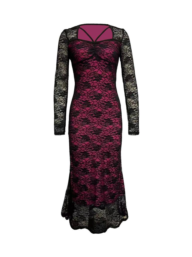 Temperament Sexy Women's Slim Lace Patchwork Hip-Hugging Long Dress - Spring 2026 Collection