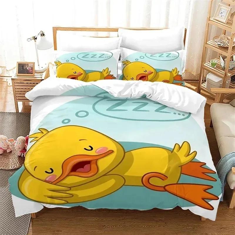 

Cute Yellow Duck Duvet Cover Set High Quality Cartoon Style Bedding Set Comforter Cover Set For Girls Boys Kawaii Bedroom Decor 70x133cm 2pcs