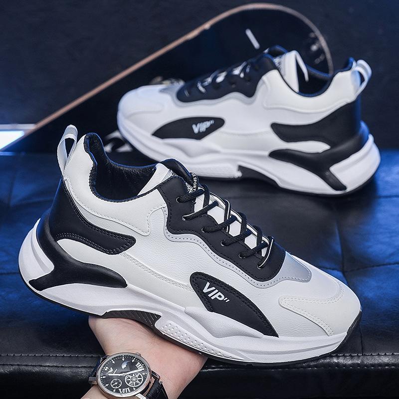 New autumn men's breathable running sneakers casual leather shoes versatile dad trendy shoes heightening men's shoes