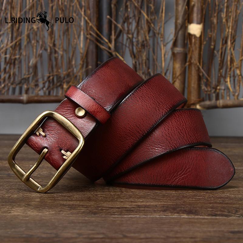 Retro Distressed Pleated Belt Men's Leather Pin Buckle Top Layer Cowhide Korean Casual Denim Belt