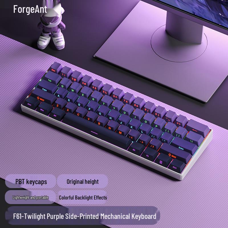61-key Wired Mechanical Keyboard, Blackberry Gradient Design for Gaming & Office, High Aesthetic Value for Girls