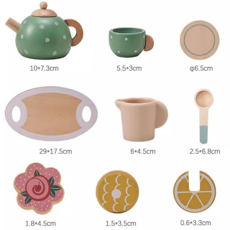 Wooden Kids Tea Set Pretend Play Food Kitchen Accessories Creative Imaginative Toy for Girls Birthday Tea Party Playroom