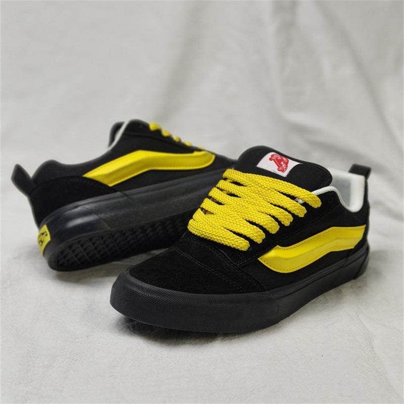 נעלי Knu skool בצבעי שחור וצהוב התאמת זוג נעליים רטרו שחור נעלי סקייטבורד קז'ואל נעלי לחם שמנמנות