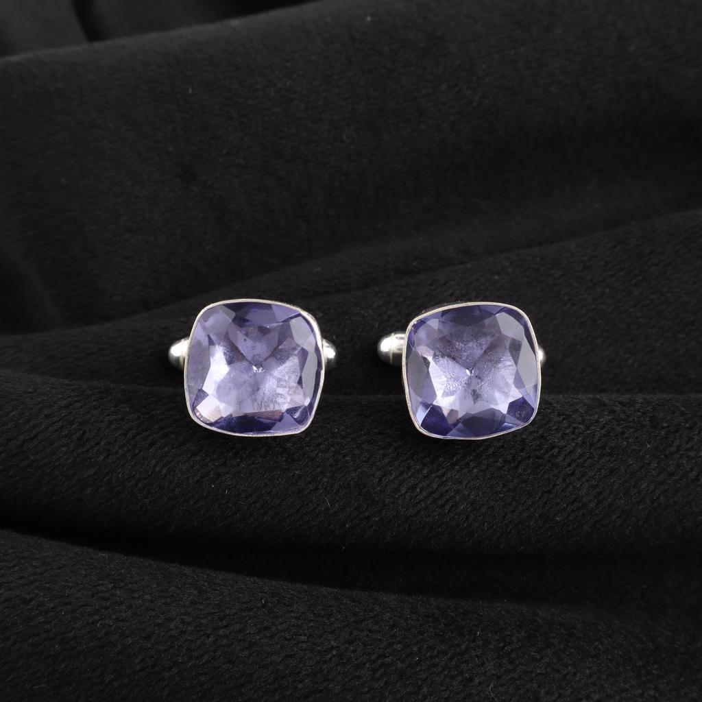 Iolite Gemstone 925 Sterling Silver Handmade Men's Suit Cufflinks For Birthday Party CL-9-13