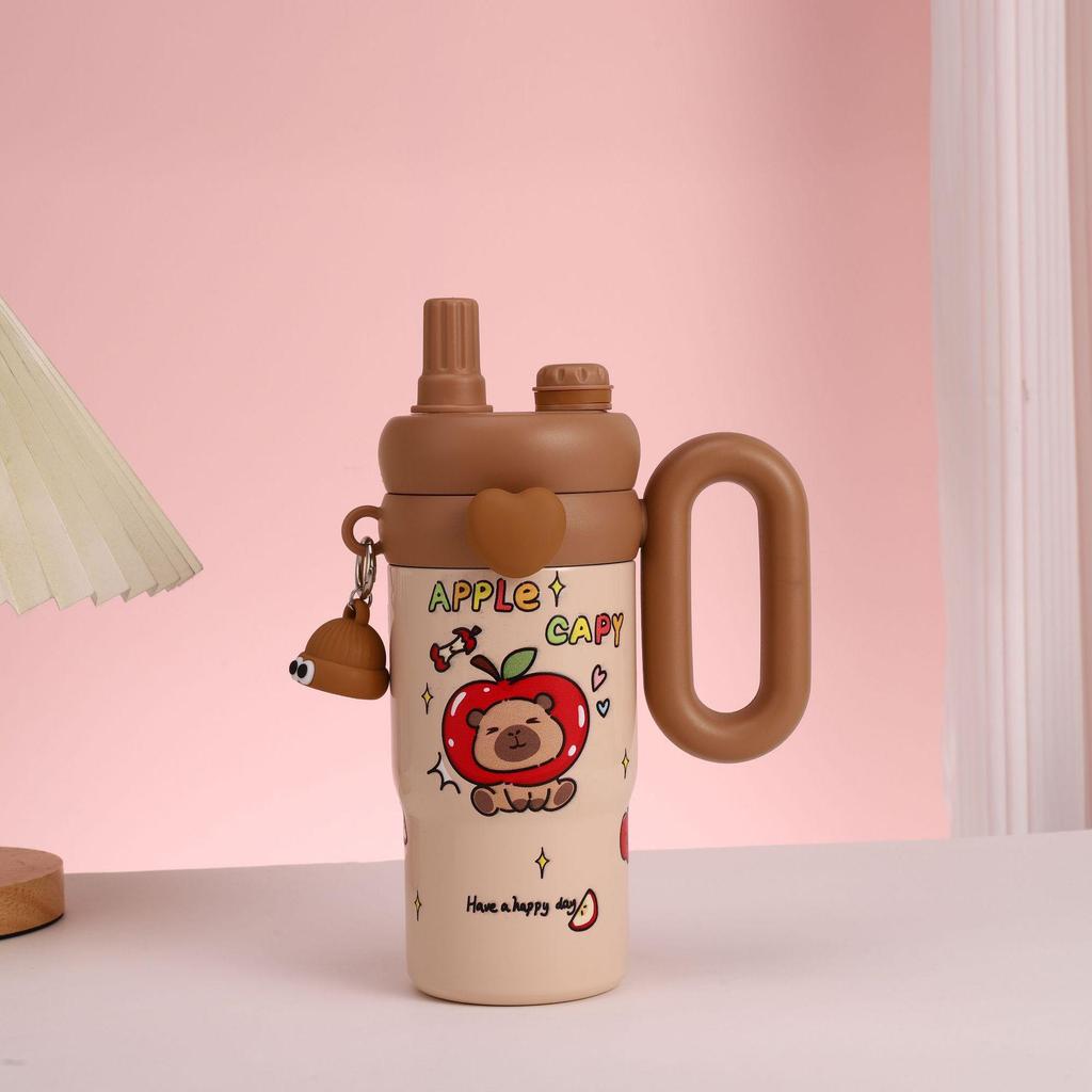 Capybara Cartoon Thermos Cup | 316 Stainless Steel | Dual Spouts | Insulated & Large Capacity with Handle | Ice Buster Cup