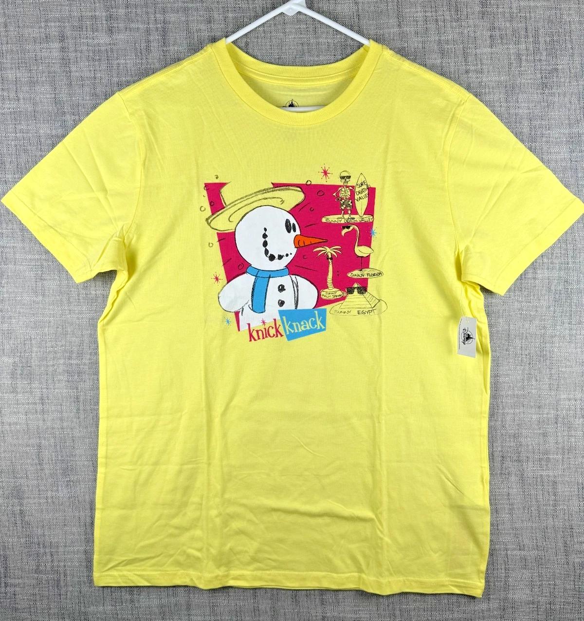 

Size M - Disney Pixar Knick Knack Snowman Graphic 100% Cotton T-shirt Mens Tees Top Yellow NWT XL