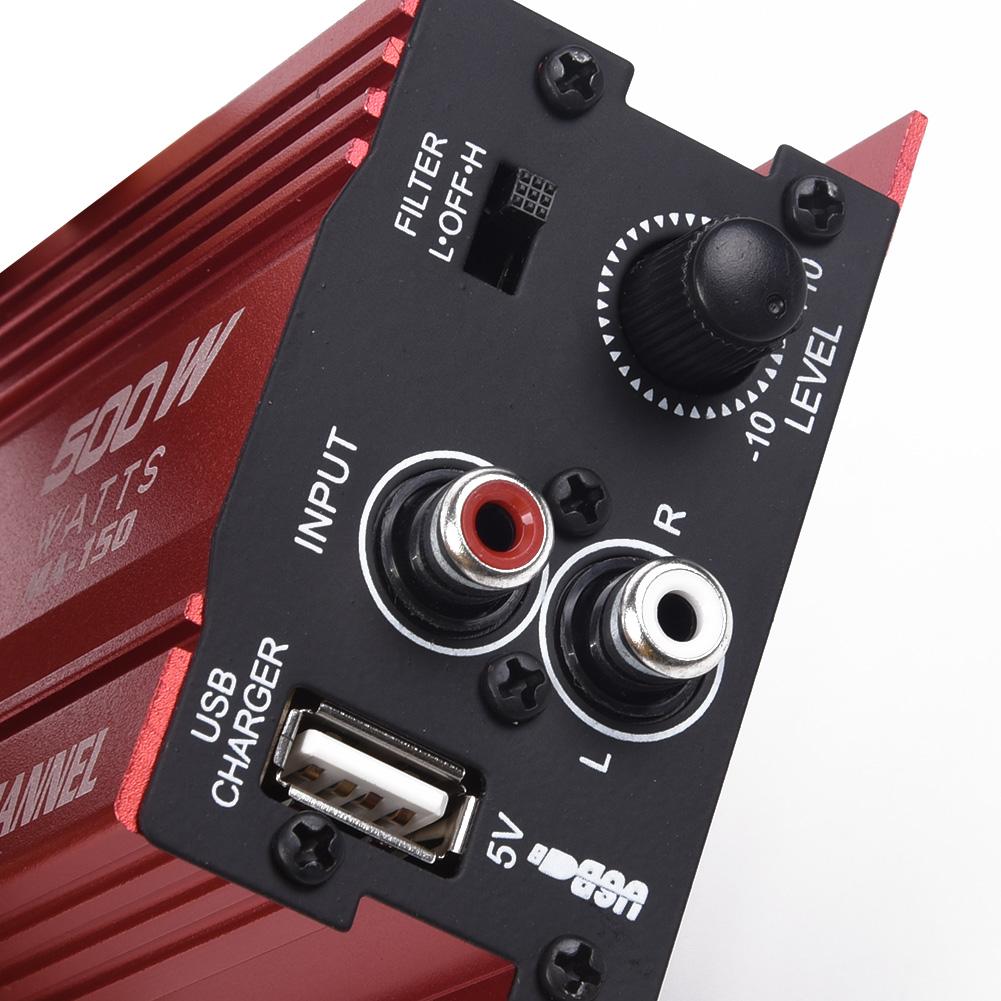 1set Car 12V 500W 2 Channels Mini Hi-Fi Stereo Audio Amp Subwoofer Aluminum Alloy Red L/R Speaker Power LED Indicator