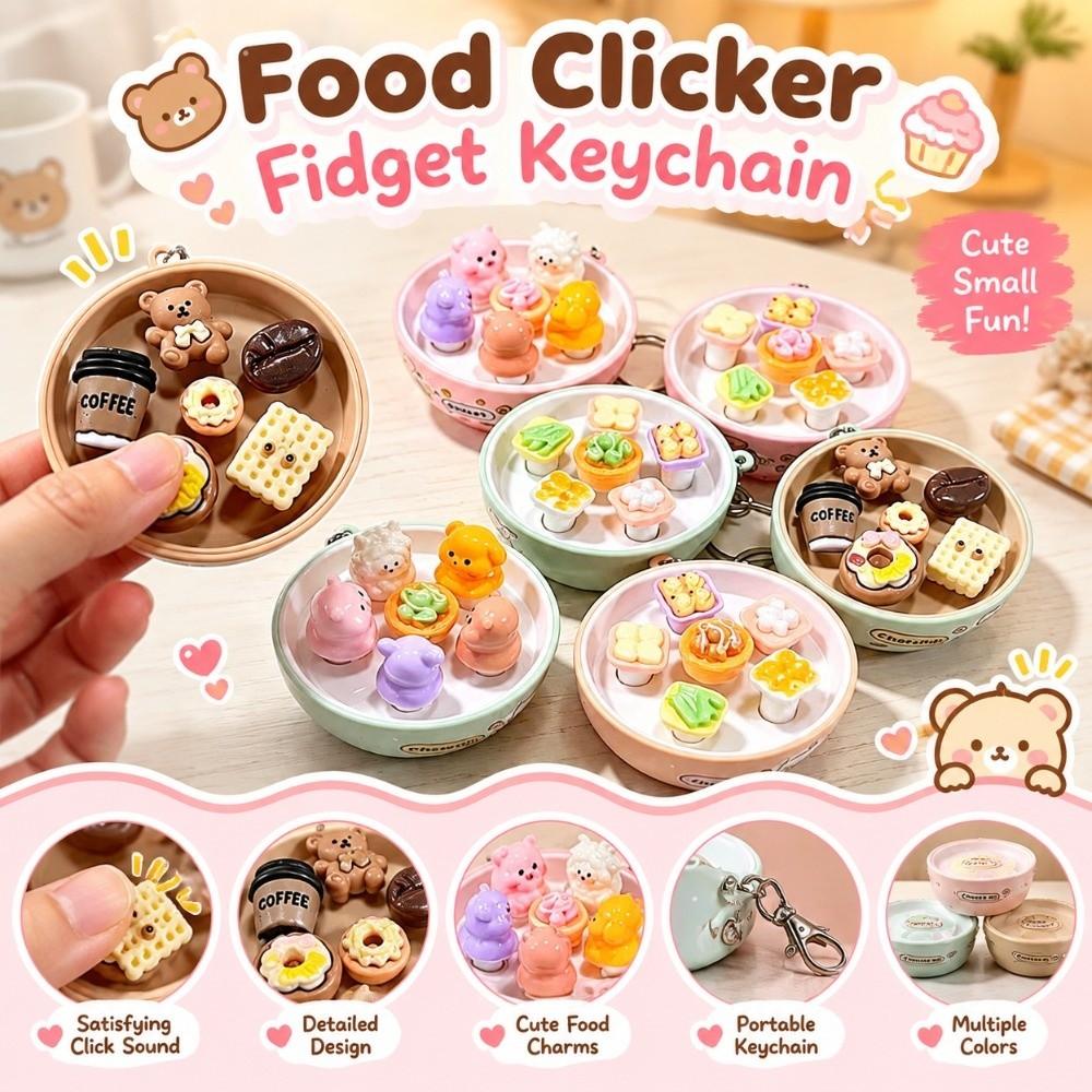 Push Button Food Clicker Fidget Keychain Button Press Click Keyring Backpack Pendant