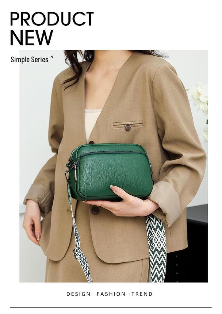 Genuine Leather Multi-Layer Crossbody Bag: Simple Solid Color Lychee Pattern, Versatile Single Shoulder Design for Women