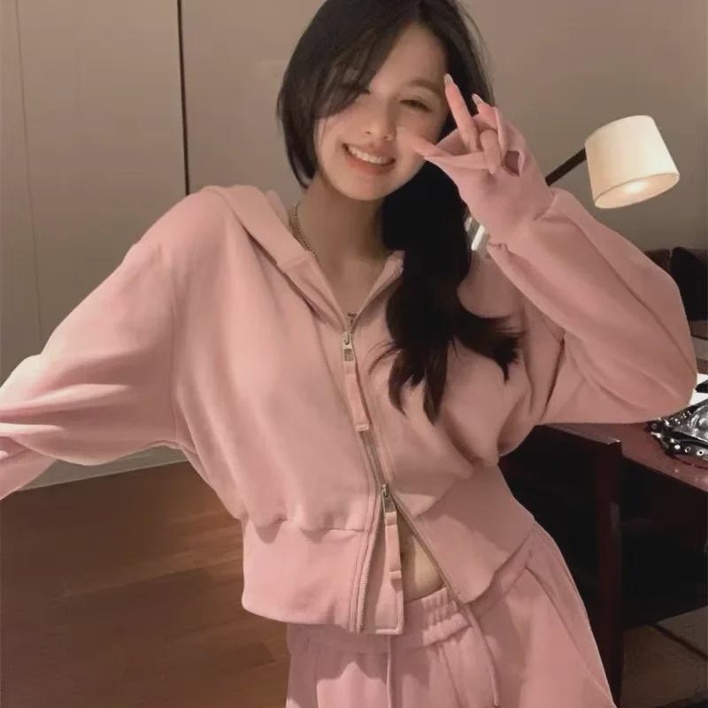 Women's Casual Sports Suit, 2025 Spring/Autumn: Korean Style Wide-Leg Pants & Slim Sweater Two-Piece Set