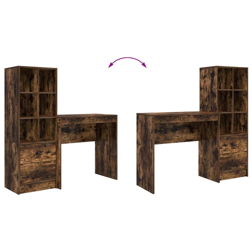 Desk with Drawers and Shelf 2 pcs Smoked Oak