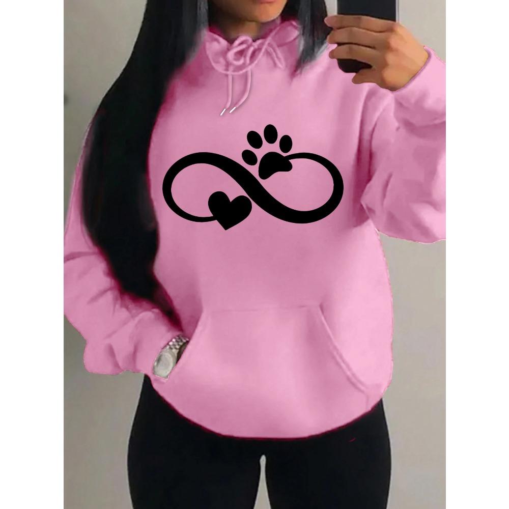 Creative Cat Palm And Love Creative Design Heart Pattern Hoodies Women Fashion Casual Hoody Streetwear Loose