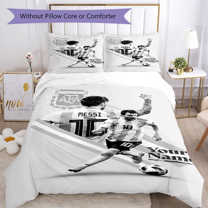 Football Messi Customized Name Bed Linens Design for Living Rooms Soft Bedding Bedroom Decor Perfect Gift for Friends & Family