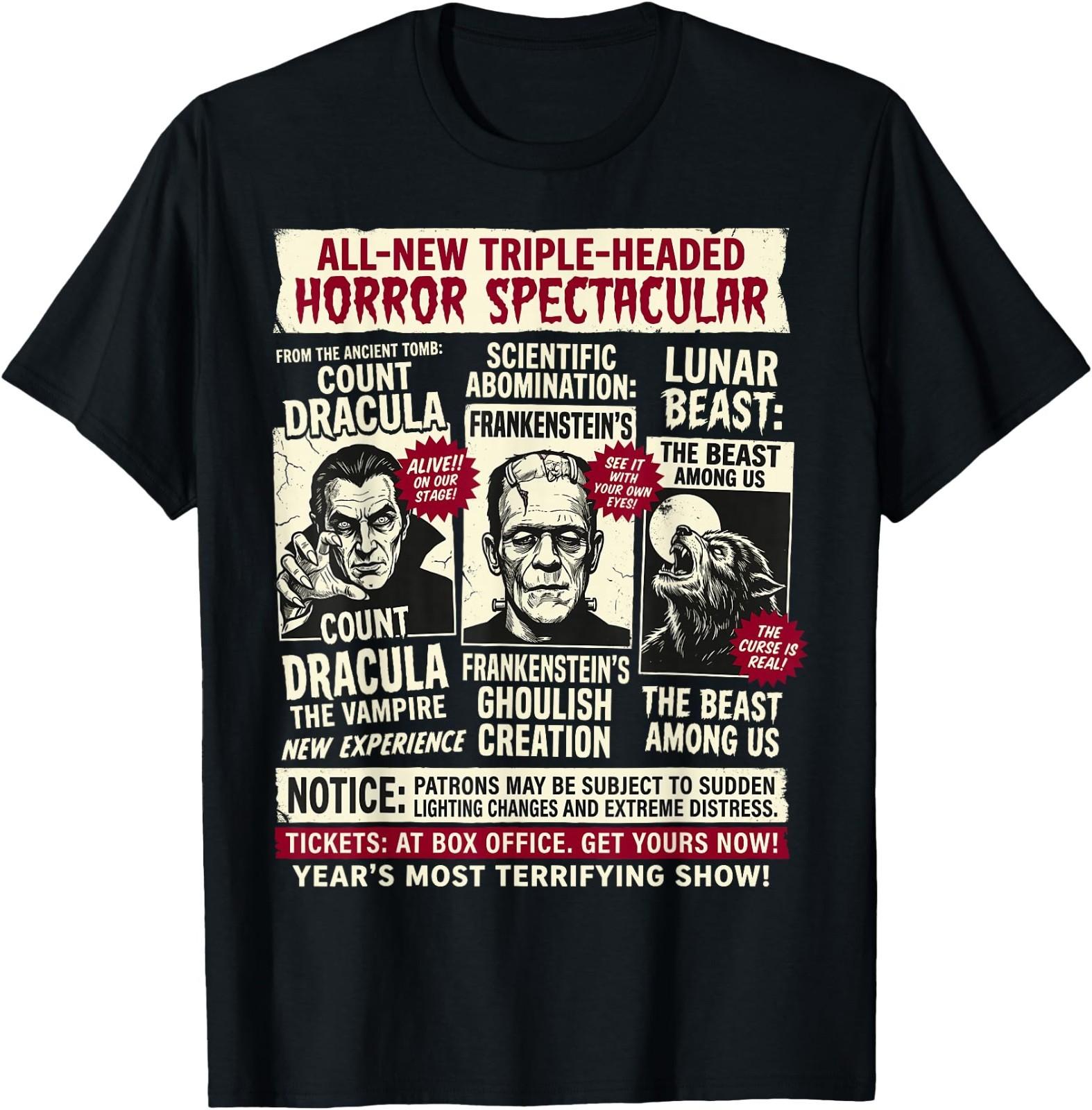 Horror Movie Monsters Frankenstein Spooky Vintage Halloween T-Shirt XXL
