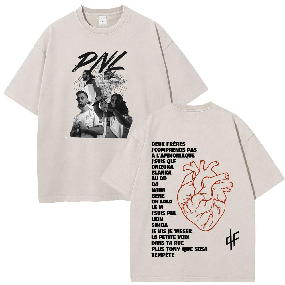 French Rapper Pnl Album Merch Graphic Tshirt Le Monde Chico Tshirt Unisex Unisex Fashion Hip Hop Oversized Vintage Washed Tshirts