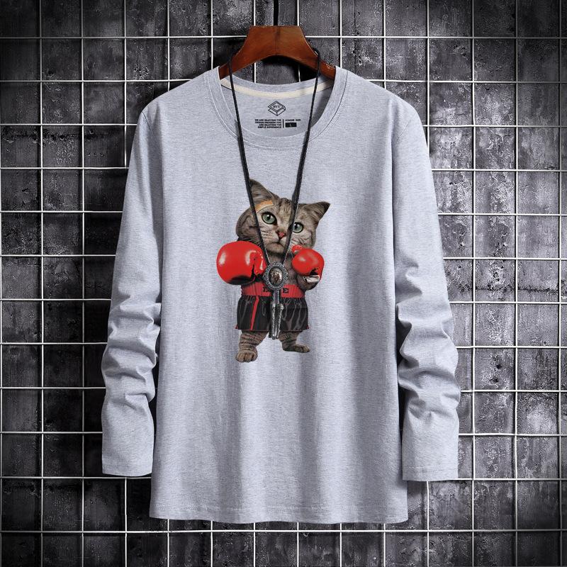 QICED Spring and Autumn Sweatshirt Men's Long Sleeve T-shirt Loose Versatile Casual O-Neck Pullover