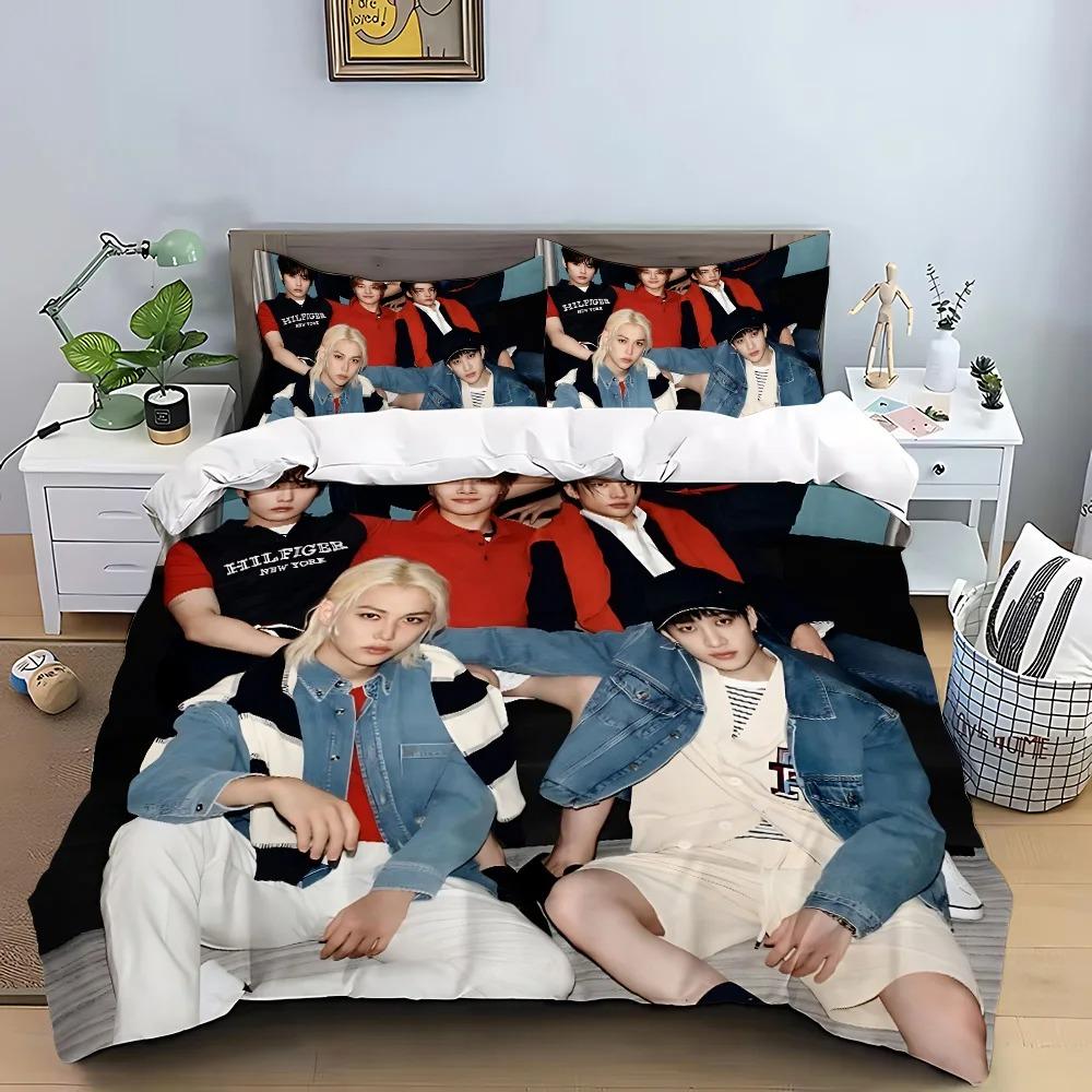 K-pop Group Duvet Cover Pillowcase 3D Printed S-Stray-K-Kids Bedding Set Single/Twin/Full/Queen Size for Fans Bedroom Decor