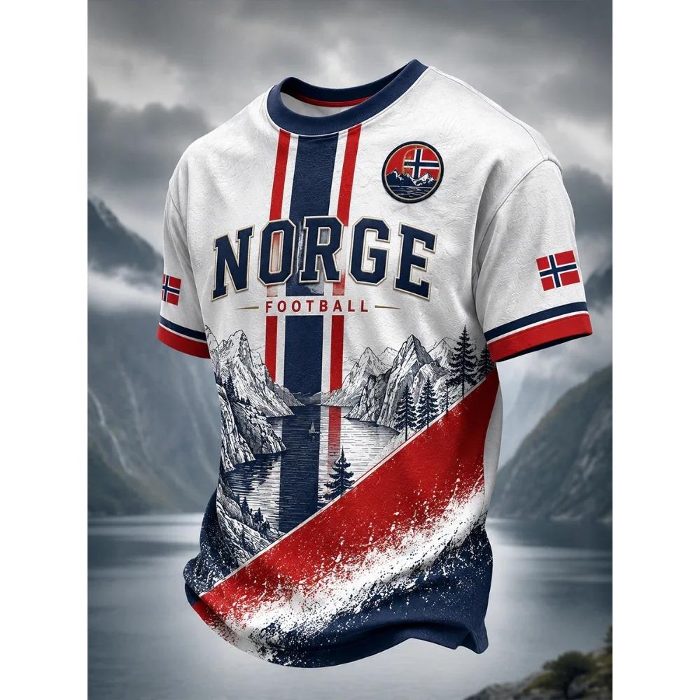 Nordik Viking Retro Stil 2026 Norveç Taraftar Forması Günlük Futbol Kısa Kollu erkekler için Nefes Alabilen Hızlı Kuruyan Yumuşak