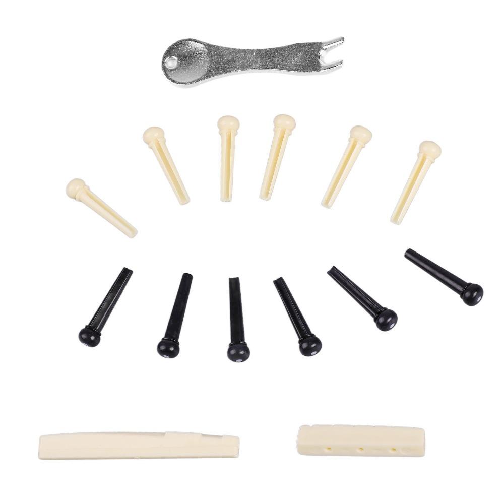 2Sets Metal Puller Bridge Pin Puller Black And Ivory Pegs Replacement Parts  For Acoustic Guitar