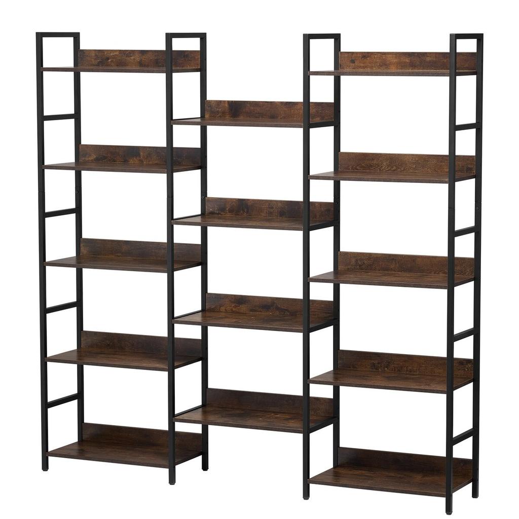 Metal Bookshelf Rustic Bookshelf 14-Tier for Living Room Bedroom & Office