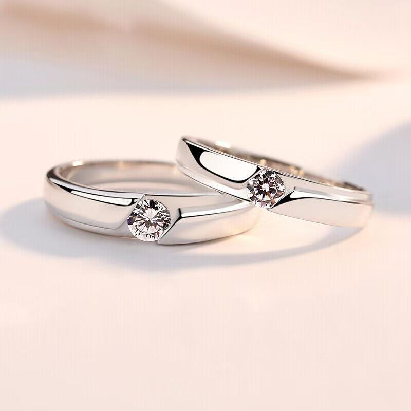 Sterling Silver Zircon Couple's Ring Set: Elegant Proposal/Wedding Gift for Men & Women